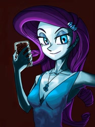 Size: 756x1007 | Tagged: safe, artist:dadss_rootbeer, artist:xjleiu, rarity, equestria girls, g4, breasts, bust, busty rarity, cellphone, cleavage, clothes, dark, dress, eyeshadow, female, hairpin, jewelry, looking at you, makeup, necklace, phone, pixiv, smartphone, solo, tank top