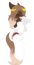 Size: 1560x3000 | Tagged: safe, artist:xcinnamon-twistx, oc, earth pony, pony, clothes, collar, commission, cute, diaper, diaper fetish, fetish, hug, looking at you, non-baby in diaper, one eye closed, onesie, pacifier, plushie, poofy diaper, socks, stockings, teddy bear, thigh highs, ych result