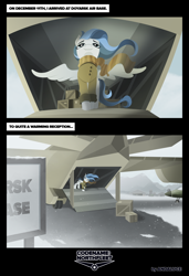 Size: 2000x2927 | Tagged: safe, artist:andaluce, oc, oc:haze northfleet, pegasus, pony, clothes, coat, comic, high res, plane, scarf, snow, solo, spread wings, wings