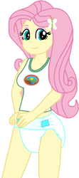 Size: 288x647 | Tagged: safe, artist:wolf, fluttershy, equestria girls, g4, my little pony equestria girls: legend of everfree, breasts, camp everfree outfits, clothes, diaper, diaper fetish, diapering, female, fetish, hairpin, headcanon, headcanon in the description, implied canon x oc, non-baby in diaper, self diapering, solo, tank top, trace