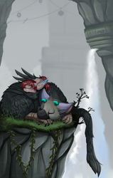 Size: 2550x4009 | Tagged: safe, artist:pridark, oc, oc:rose scribbles, pegasus, pony, commission, commissioner:kaifloof, crossover, eyes closed, high res, the last guardian, trico, video game crossover