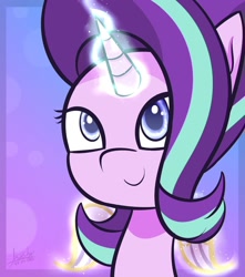 Size: 1024x1156 | Tagged: safe, artist:nicxchy, starlight glimmer, pony, unicorn, g4, bust, female, glowing horn, horn, portrait, smiling, solo