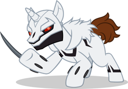 Size: 1280x890 | Tagged: safe, artist:mlp-trailgrazer, oc, oc:xaldin wolfgang, pony, blade, clothes, cosplay, costume, simple background, solo, transparent background, white wolf