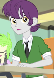Size: 571x828 | Tagged: safe, screencap, indigo wreath, a little birdie told me, equestria girls, g4, my little pony equestria girls: better together, cropped, desk, shocked