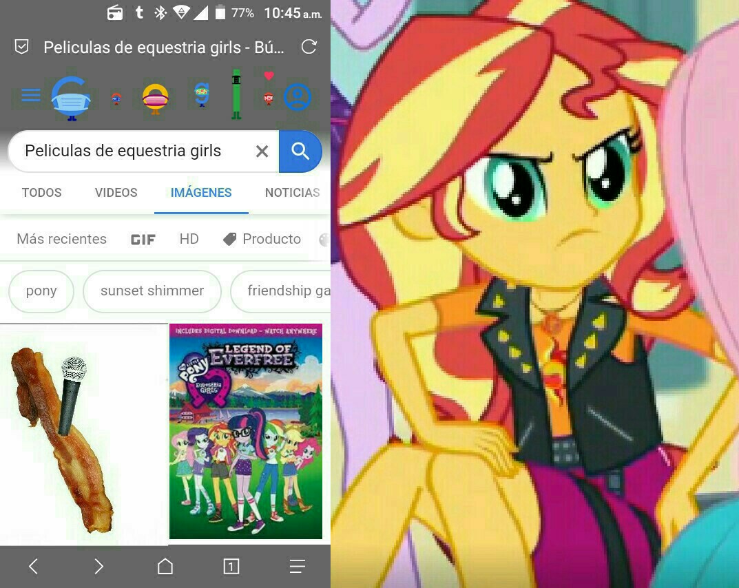 1210689 - safe, sunset shimmer, equestria girls, bacon, bacon hair