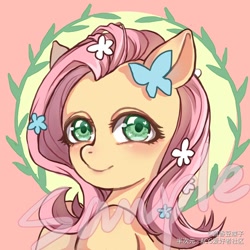 Size: 1668x1668 | Tagged: dead source, safe, artist:dez, fluttershy, pegasus, pony, g4, blushing, bust, cute, female, looking at you, mare, portrait, shyabetes, solo
