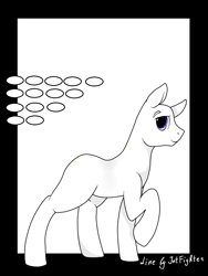 Size: 1200x1600 | Tagged: safe, artist:intfighter, oc, oc only, pony, unicorn, base, horn, lineart, monochrome, raised hoof, solo, unicorn oc