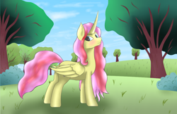 Size: 2154x1392 | Tagged: safe, artist:sane, oc, oc only, alicorn, pony, female, forest, mare, solo, tree, wings