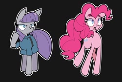 Size: 1280x858 | Tagged: safe, artist:kindakismet, boulder (g4), maud pie, pinkie pie, earth pony, pony, g4, black background, duo, female, mare, no pupils, open mouth, pie sisters, siblings, simple background, sisters