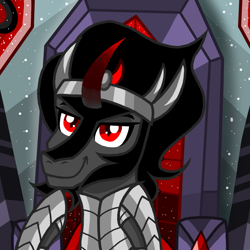 Size: 800x800 | Tagged: safe, artist:php185, king sombra, pony, unicorn, g4, bust, crystal, crystal empire, cute, flag, male, sombradorable, stallion, throne, young, younger