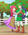 Size: 2500x3056 | Tagged: safe, artist:riouku, apple bloom, spike, human, g4, apple, apple tree, clothes, commission, cosplay, costume, female, high res, humanized, link, male, malon, shield, ship:spikebloom, shipping, straight, sweet apple acres, sword, the legend of zelda, tree, weapon