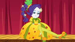 Size: 866x491 | Tagged: safe, artist:jadeharmony, rarity, equestria girls, equestria girls specials, g4, my little pony equestria girls: better together, my little pony equestria girls: holidays unwrapped, o come all ye squashful, cornucopia costumes, female, inflatable dress, smiling, solo