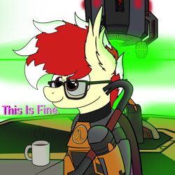 Size: 3000x3000 | Tagged: safe, artist:aaathebap, oc, oc only, oc:aaaaaaaaaaa, bat pony, pony, bat pony oc, bat wings, crowbar, glasses, gordon freeman, half-life, hev suit, high res, male, meme, resonance cascade, simple background, solo, this is fine, transparent background, wings