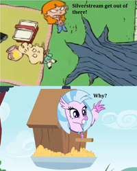 Size: 1364x1704 | Tagged: safe, edit, edited screencap, screencap, silverstream, hippogriff, human, g4, bird house, ed edd n eddy, jimmy (ed edd n eddy), meme, sarah (ed edd n eddy), shoo ed, text