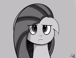 Size: 3348x2553 | Tagged: safe, artist:drawalaverr, pinkie pie, earth pony, pony, g4, angry, annoying, bust, eye clipping through hair, fanart, female, high res, looking at you, manga, mare, monochrome, pinkamena diane pie, portrait, simple background, solo