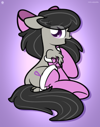 Size: 2560x3250 | Tagged: dead source, safe, artist:php142, octavia melody, earth pony, pony, g4, bow, butt, chest fluff, clothes, cute, female, hair bow, high res, mare, open mouth, plot, purple background, raised hoof, simple background, socks, socktavia, solo, tavibetes
