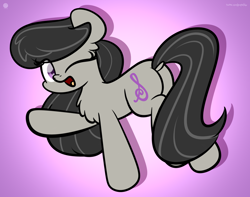 Size: 1200x945 | Tagged: dead source, safe, artist:php142, octavia melody, earth pony, pony, g4, butt, chest fluff, cute, dock, female, mare, one eye closed, open mouth, plot, purple background, raised hoof, raised leg, simple background, solo, tavibetes, wink