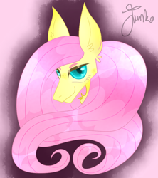 Size: 800x900 | Tagged: safe, artist:php163, fluttershy, pegasus, pony, g4, beanbrows, big ears, bust, chest fluff, cute, digital art, ear fluff, female, looking at you, mare, paint tool sai, pink background, portrait, shyabetes, signature, simple background, smiling, solo