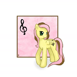Size: 1604x1604 | Tagged: safe, artist:smileylimey, oc, oc only, oc:aria sunsong, pegasus, pony, music notes, not fluttershy, pegasus oc, solo, wings