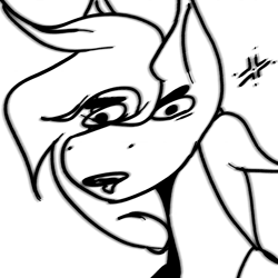 Size: 2000x2000 | Tagged: safe, artist:wata, pony, unicorn, blurry, ears up, high res, looking at you, meme, motion blur, sketch, solo, triggered, wide eyes