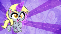 Size: 1540x855 | Tagged: safe, artist:techycutie, derpy hooves, pegasus, pony, g4, g4.5, my little pony: pony life, female, hat, open mouth, party hat, pony life accurate, show accurate, solo