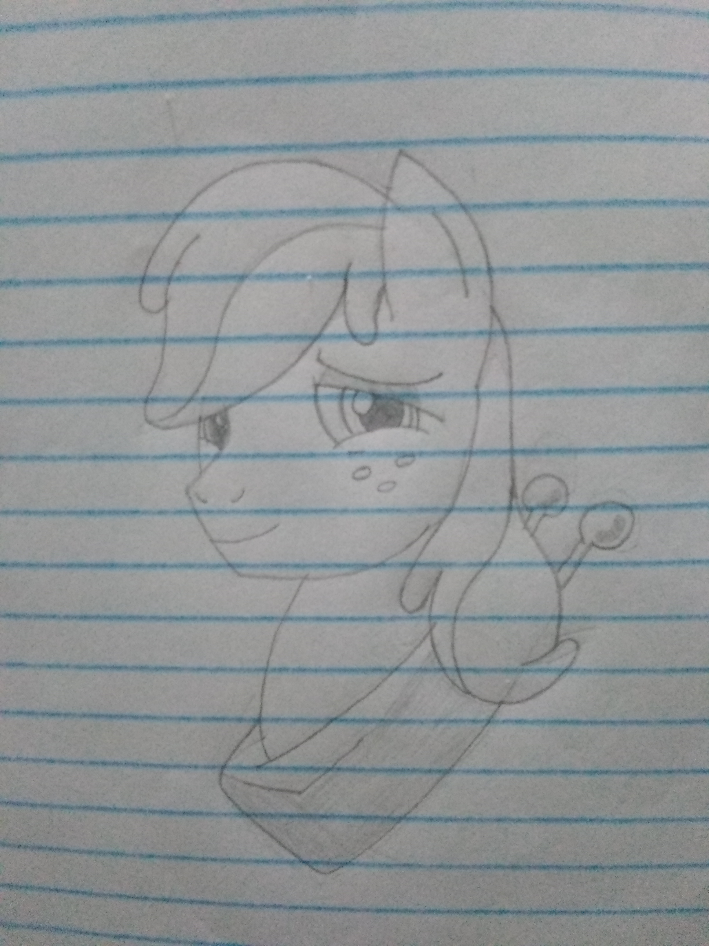 Size: 144x192 | Tagged: safe, earth pony, pony, drawing, freckles, horse collar, lined paper, male, pencil drawing, picture for breezies, smiling, traditional art