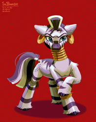 Size: 1020x1299 | Tagged: safe, artist:teaflower300, zecora, pony, zebra, g4, abstract background, female, jewelry, red, solo