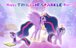 Size: 1280x807 | Tagged: safe, artist:andoanimalia, twilight sparkle, alicorn, pony, g4, the last problem, big crown thingy, book, element of magic, jewelry, older, older twilight, older twilight sparkle (alicorn), princess twilight 2.0, regalia, twilight day, twilight sparkle (alicorn), twilight sparkle day