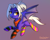 Size: 2528x2000 | Tagged: safe, artist:jedayskayvoker, oc, oc only, oc:mallow malt, bat pony, pony, bandana, bat pony oc, bat wings, clothes, flying, gradient background, high res, ponytail, socks, solo, stockings, striped socks, thigh highs, wings