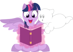 Size: 1286x925 | Tagged: safe, artist:clarktooncrossing, twilight sparkle, oc, alicorn, ghost, pony, undead, g4, book, magic, simple background, transparent background, twilight sparkle (alicorn)