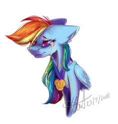 Size: 1280x1351 | Tagged: safe, artist:gigo-speedpaint, rainbow dash, pegasus, pony, g4, crying, female, mare, medal, sad, simple background, solo, transparent background