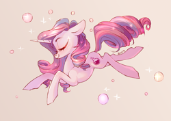 Size: 4093x2894 | Tagged: safe, artist:shore2020, potion nova, pony, unicorn, g4, g4.5, my little pony: pony life, bubble, eyes closed, female, floppy ears, high res, mare, pink background, profile, simple background, solo