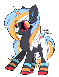 Size: 724x944 | Tagged: safe, artist:mint-light, oc, oc only, pony, unicorn, black sclera, colored hooves, crying, eye clipping through hair, horn, simple background, smiling, solo, transparent background, unicorn oc