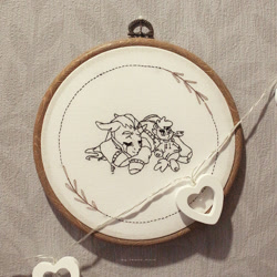 Size: 942x942 | Tagged: safe, artist:ipoloarts, oc, oc only, pegasus, pony, unicorn, cross stitch, crossstitching, embroidery, handmade, lineart, monochrome, needlework, solo