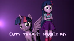 Size: 4195x2360 | Tagged: safe, artist:fazbearsparkle, twilight sparkle, alicorn, human, pony, equestria girls, g4, 3d, clothes, human ponidox, leg warmers, looking at you, self ponidox, skirt, source filmmaker, twilight sparkle (alicorn), twilight sparkle day