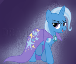 Size: 703x600 | Tagged: safe, trixie, g4, cape, clothes, purple background, simple background, trixie's cape
