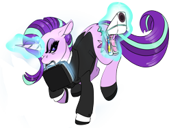 Size: 3125x2344 | Tagged: safe, artist:brainiac, derpibooru exclusive, starlight glimmer, pony, unicorn, g4, bottomless, briefcase, celstias sun (gun), clothes, concept art, female, gun, high res, mare, partial nudity, simple background, solo, the commission (the umbrella academy), transparent background, weapon