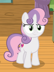 Size: 450x606 | Tagged: safe, screencap, sweetie belle, pony, unicorn, g4, marks and recreation, cropped, female, filly, looking at you, smiling, solo
