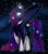 Size: 1600x1800 | Tagged: safe, artist:unikitty66, princess luna, alicorn, pony, g4, alternate hairstyle, alternate universe, crown, ethereal mane, female, glowing eyes, hoof shoes, jewelry, mare, markings, night, raised hoof, redesign, regalia, solo, space, starry mane, stars