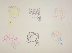 Size: 2912x2150 | Tagged: safe, artist:katy木土, applejack, fluttershy, pinkie pie, rainbow dash, rarity, twilight sparkle, g4, female, high res, mane six, traditional art