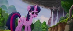 Size: 1920x808 | Tagged: safe, screencap, twilight sparkle, alicorn, pony, g4, my little pony: the movie, canterlot, female, mare, nature, solo, twilight sparkle (alicorn), waterfall