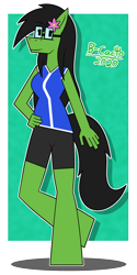 Size: 1000x2000 | Tagged: safe, artist:b-cacto, oc, oc:prickly pears, anthro, unguligrade anthro, angular, flower, flower in hair, glasses, looking at you, mole
