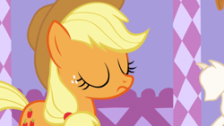 Size: 1280x720 | Tagged: safe, screencap, applejack, earth pony, pony, g4, suited for success, applejack's hat, cowboy hat, female, hat, mare, solo, stetson