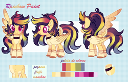 Size: 2247x1449 | Tagged: safe, artist:2pandita, oc, oc only, oc:rainbow paint, pegasus, pony, female, mare, reference sheet, solo