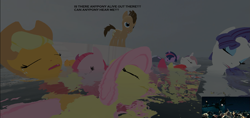 Size: 1363x646 | Tagged: safe, artist:didgereethebrony, apple bloom, applejack, doctor whooves, fluttershy, hoity toity, pinkie pie, rarity, scootaloo, sweetie belle, time turner, twilight sparkle, alicorn, earth pony, pegasus, pony, unicorn, g4, 3d, boat, cutie mark crusaders, dead, eyes closed, floating, floating above water, gmod, lifeboat, pinkamena diane pie, source filmmaker, titanic, twilight sparkle (alicorn), why, wtf