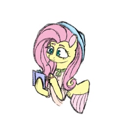 Size: 576x610 | Tagged: safe, artist:s.l.guinefort, fluttershy, pegasus, pony, g4, clothes, drawing, dress, female, mare, mouth hold, simple background, solo, white background