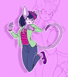 Size: 2292x2580 | Tagged: safe, artist:mysteryart716, part of a set, twilight sparkle, cat, mobian, anthro, plantigrade anthro, g4, bracelet, clothes, female, high res, jacket, jeans, jewelry, mary janes, pants, shoes, solo, sonic the hedgehog (series), sonicified, species swap, zoom layer