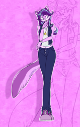 Size: 1953x3070 | Tagged: safe, artist:mysteryart716, part of a set, starlight glimmer, mobian, squirrel, anthro, plantigrade anthro, g4, bracelet, clothes, female, jeans, jewelry, necklace, pants, shoes, solo, sonic the hedgehog (series), sonicified, species swap, tank top, vest, zoom layer