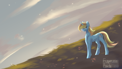 Size: 3840x2160 | Tagged: safe, artist:flightless birdie, oc, oc only, oc:skydreams, pony, unicorn, cloud, commission, female, field, high res, mare, scenery, ych result