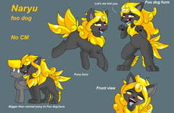 Size: 3676x2396 | Tagged: safe, artist:pencil bolt, oc, oc only, oc:naryu, oc:pencil bolt, big cat, dog, lion, pegasus, pony, bipedal, blushing, female, foo dog, high res, male, reference sheet, solo, tongue out